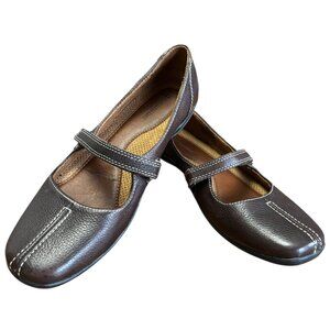 NATURALIZER Flex Brown Leather Flats Size 9 Hook & Loop Adjustable Strap